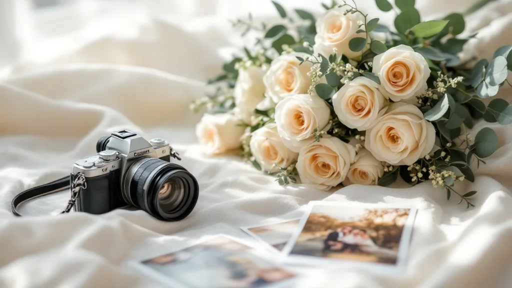 Fotógrafo de matrimonio retratando a los novios con luz cálida de atardecer en un jardín
