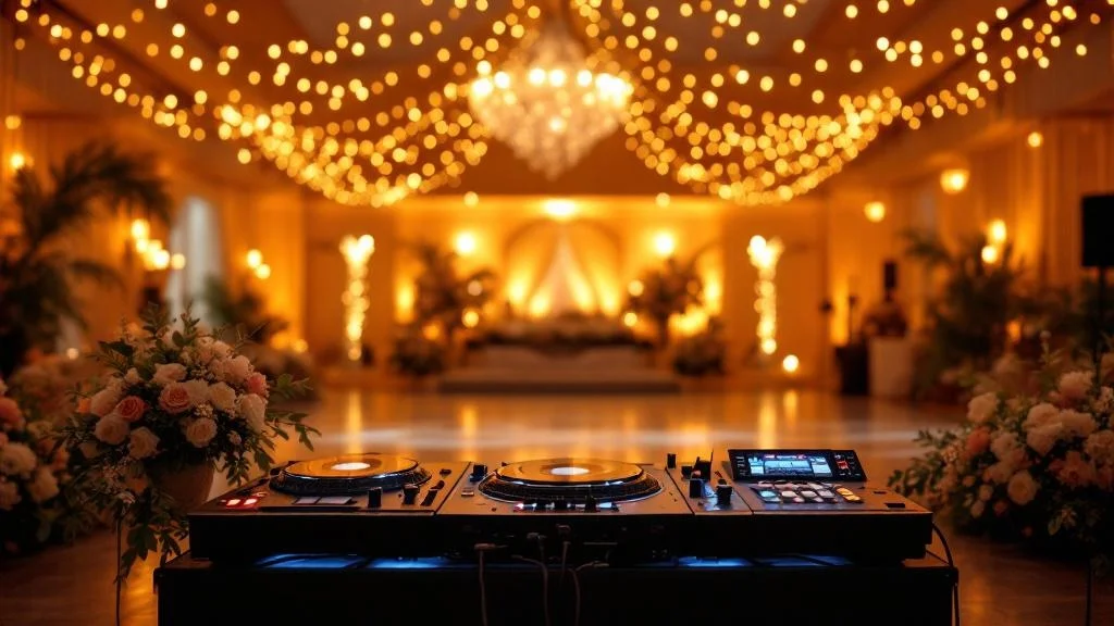 Pista de baile en un matrimonio chileno con invitados bailando y luces de fiesta
