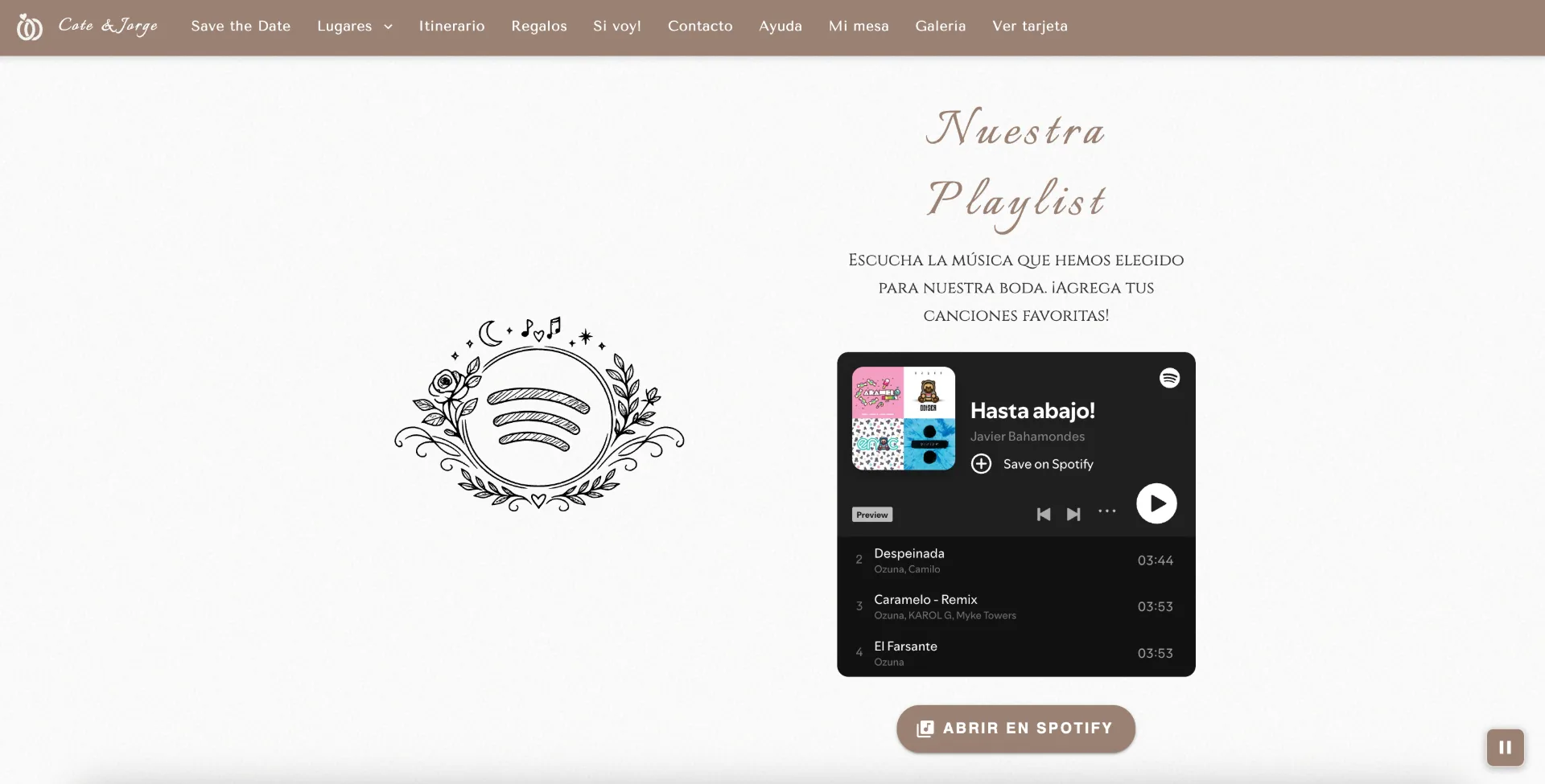 Integración de música Spotify y YouTube para fiesta de matrimonio
