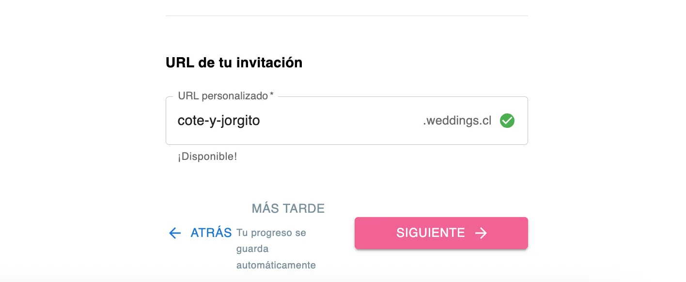 Invitación de matrimonio con dominio personalizado weddings.cl