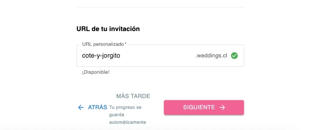 Invitación de matrimonio con dominio personalizado weddings.cl