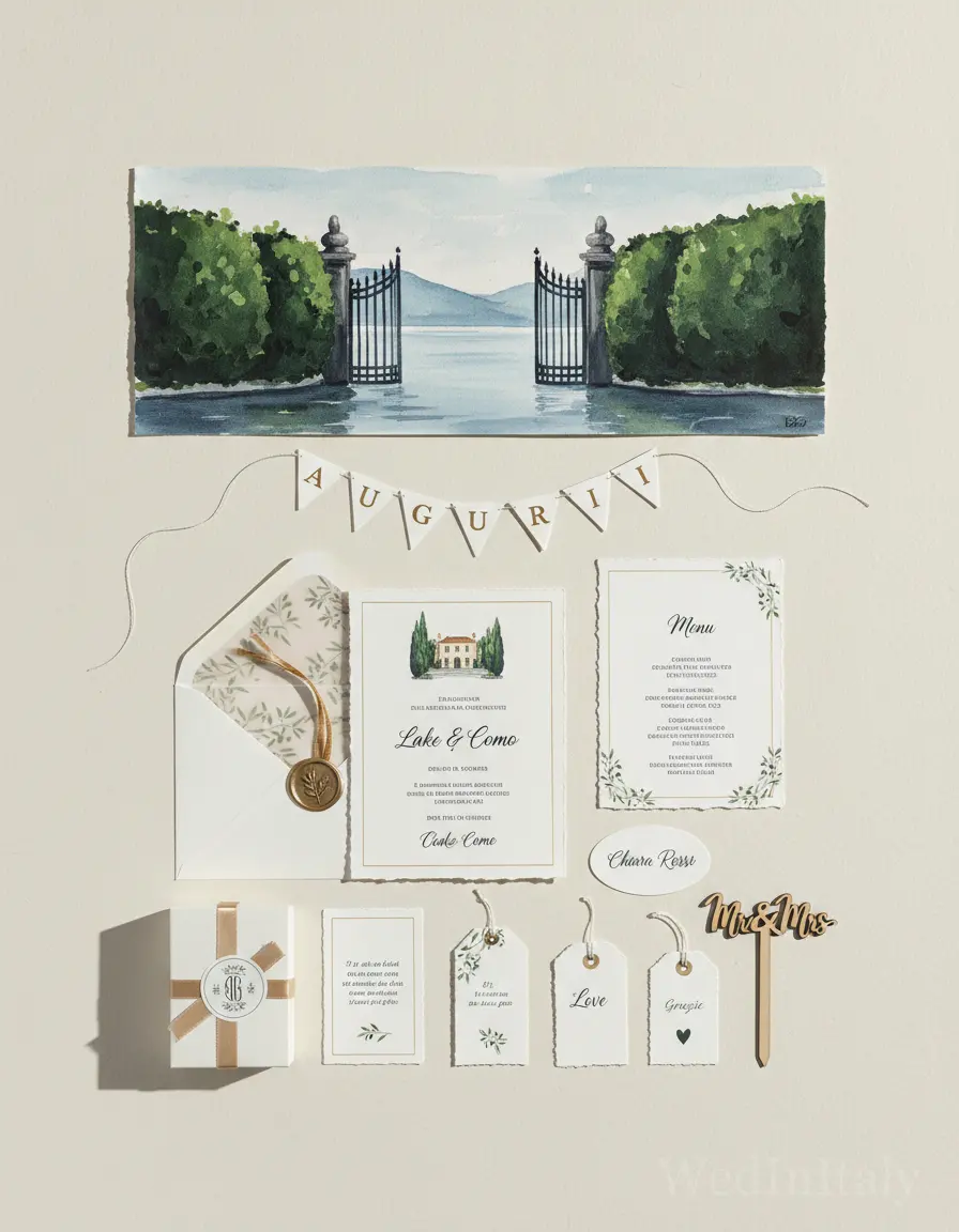 Gouache paesaggio — Lago di Como wedding kit