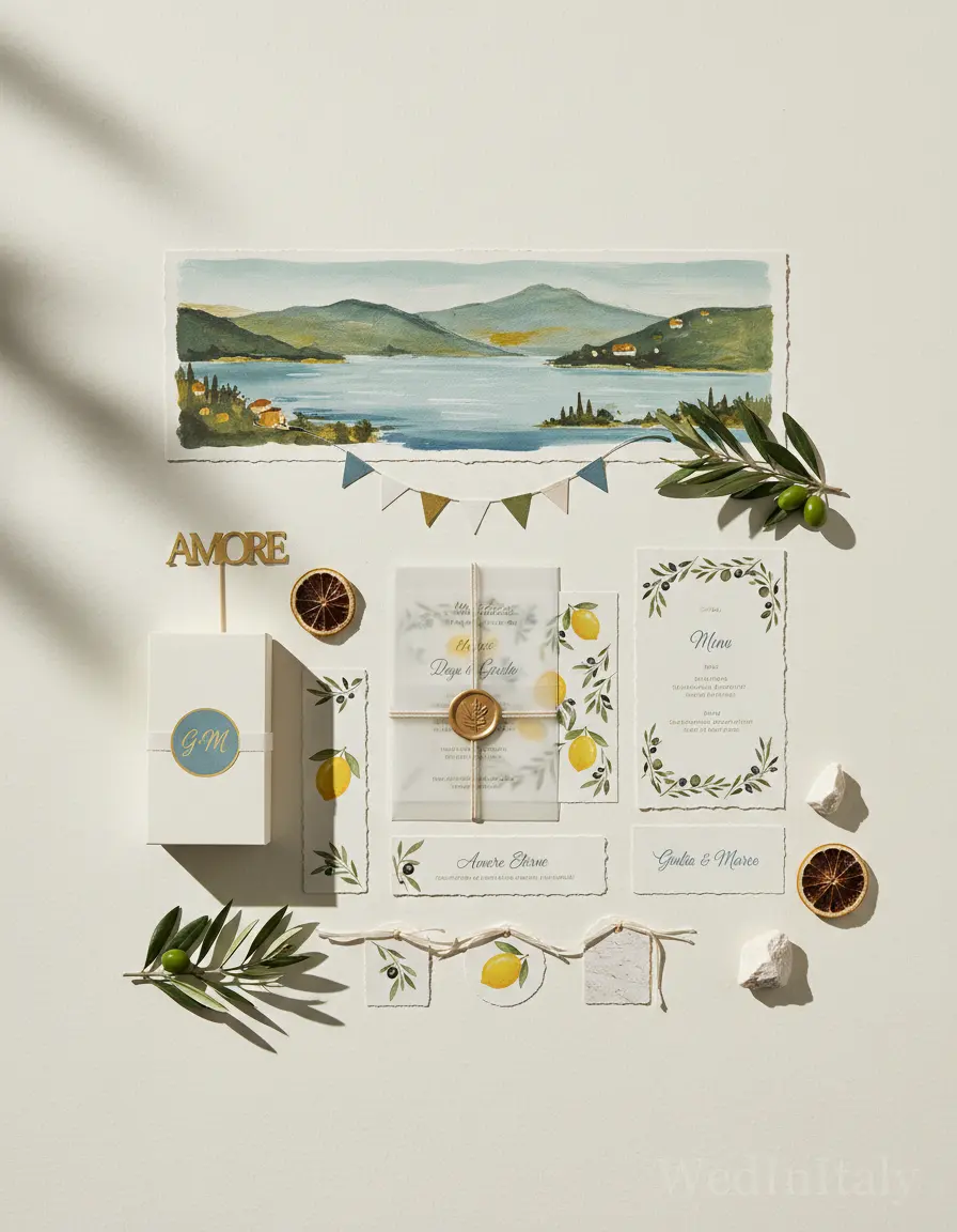 Gouache paesaggio — Lago di Garda wedding kit
