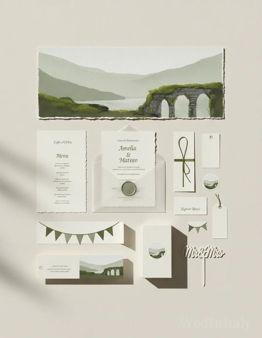 Gouache paesaggio — Lago d'Orta wedding kit