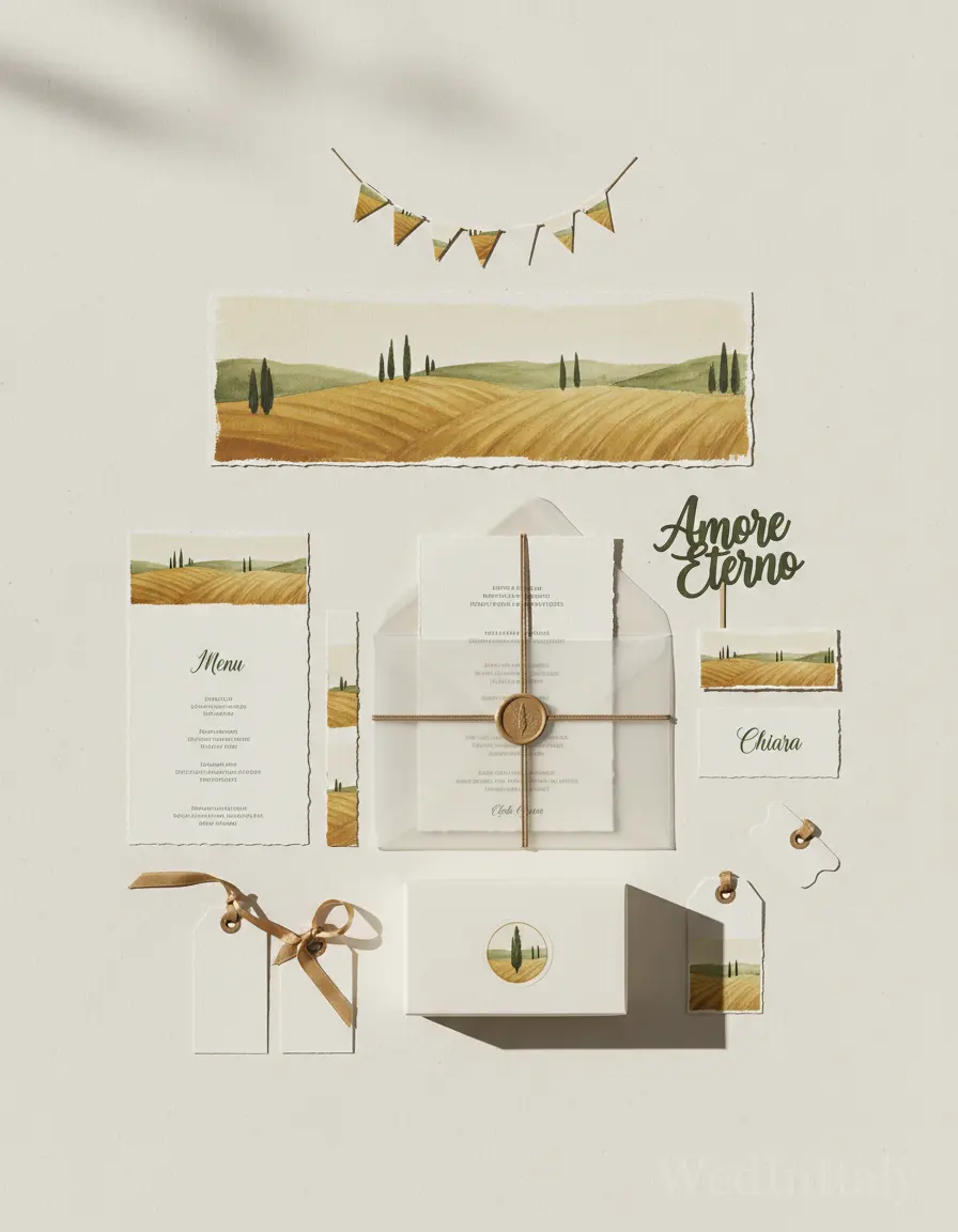 Gouache paesaggio — Val d'Orcia wedding kit