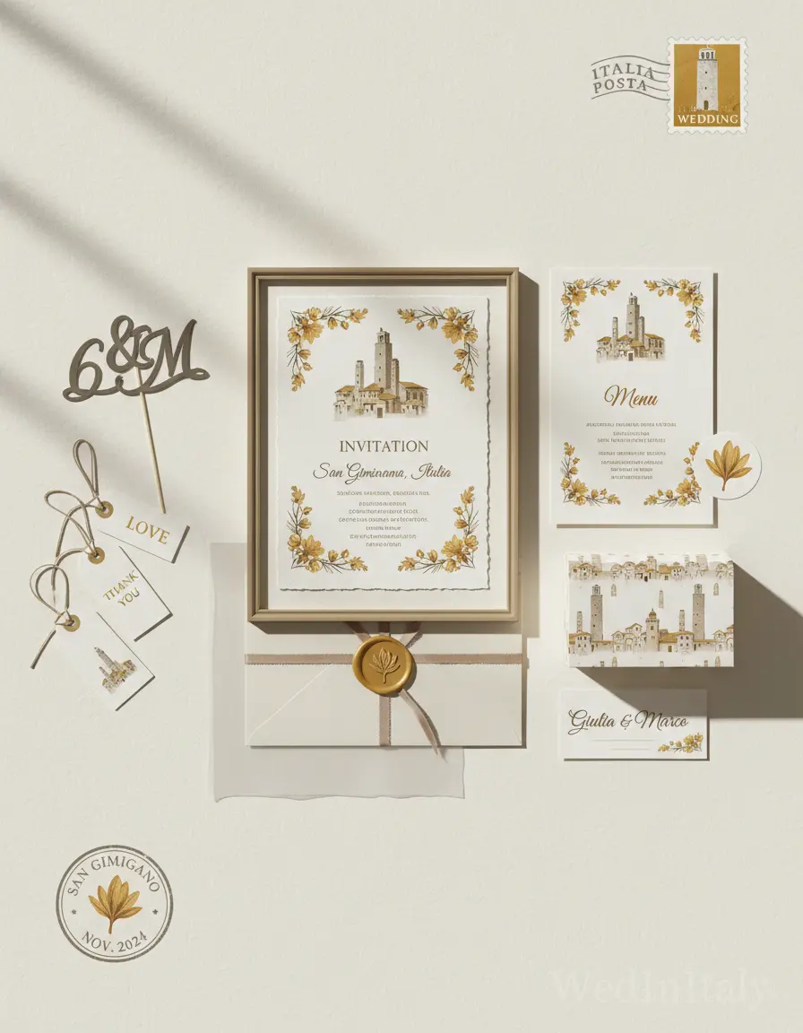 Cartolina vintage — San Gimignano wedding kit