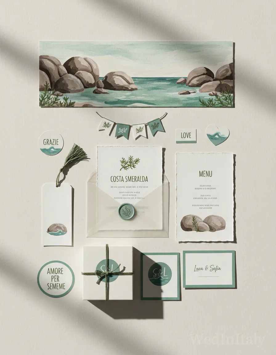 Gouache paesaggio — Costa Smeralda wedding kit