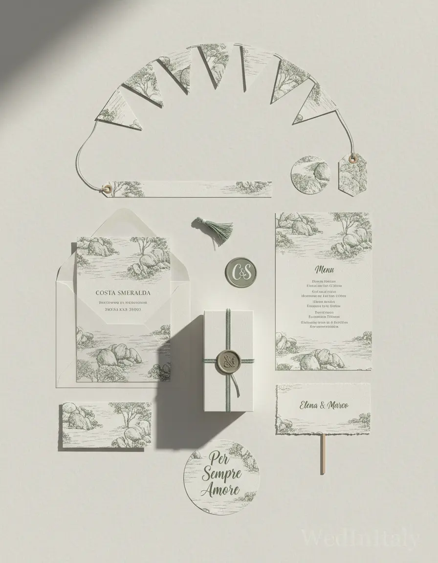 Toile de jouy — Costa Smeralda wedding kit