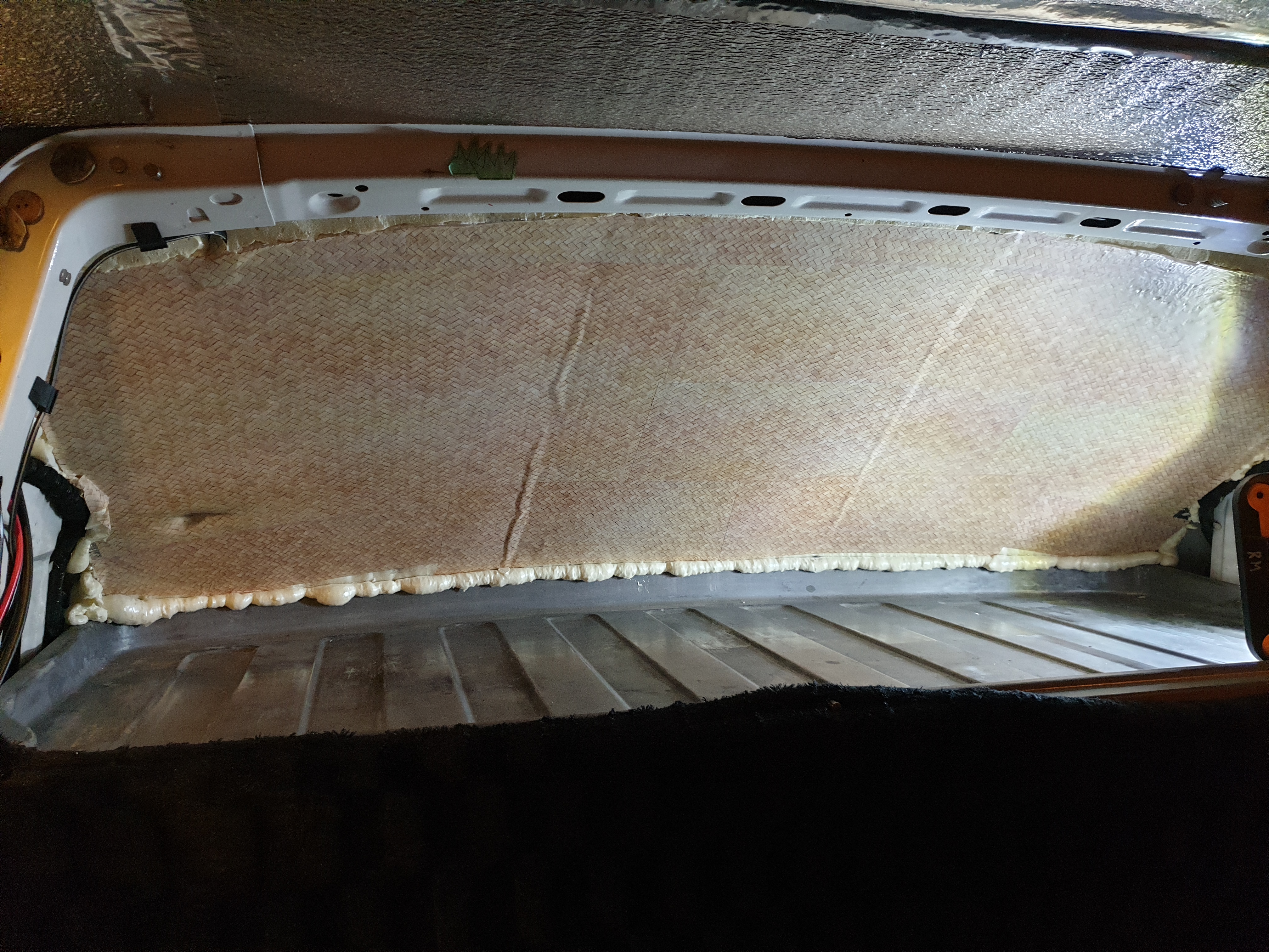 The overhead storage, now covered with vinyl