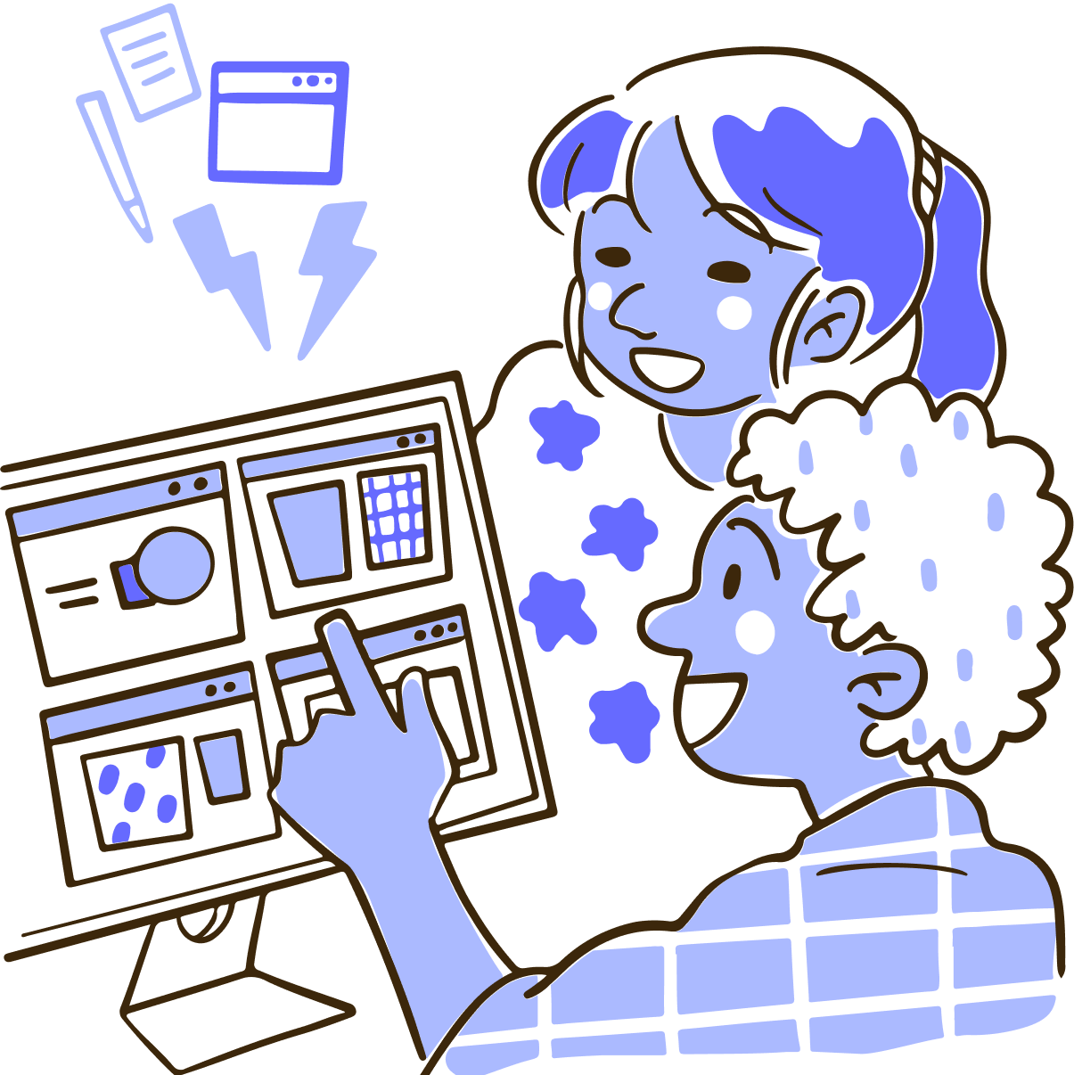 Two people discussing about the information on a website