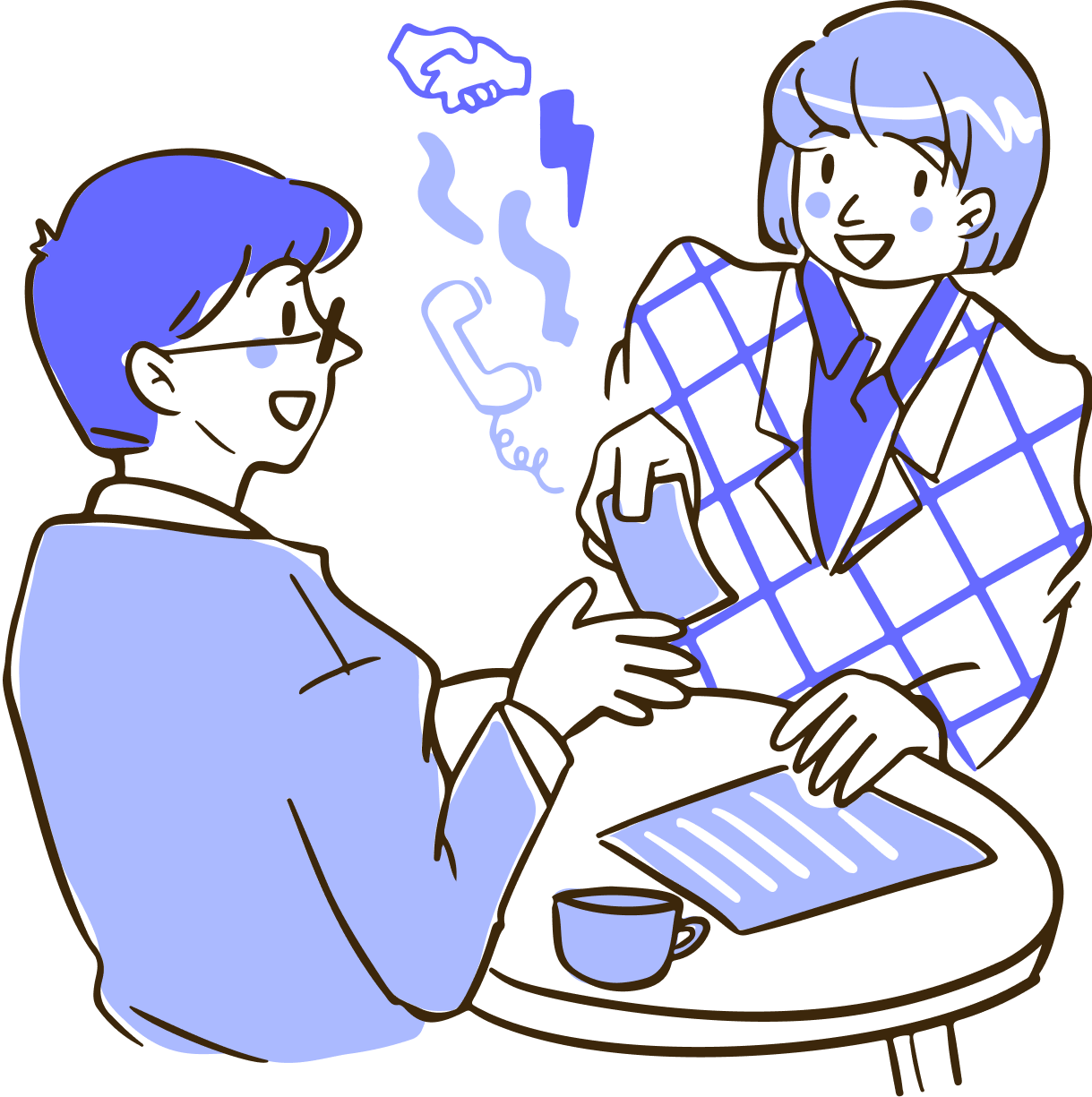 Three people having a conversation