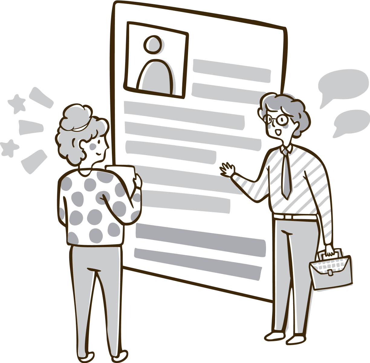 Two people talking with each other about one resume