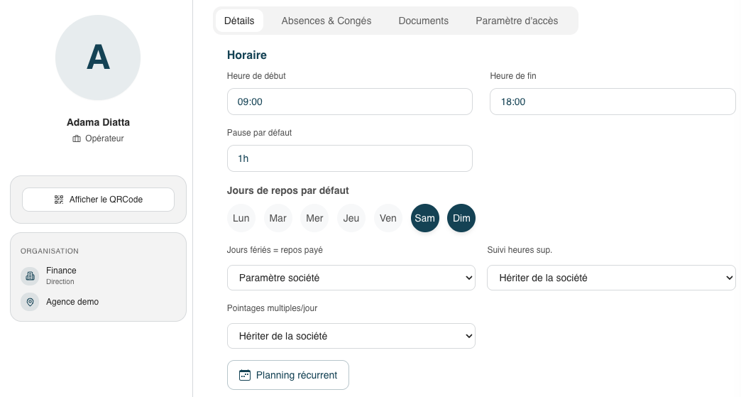 Étape 1 : Accéder à la fiche employé