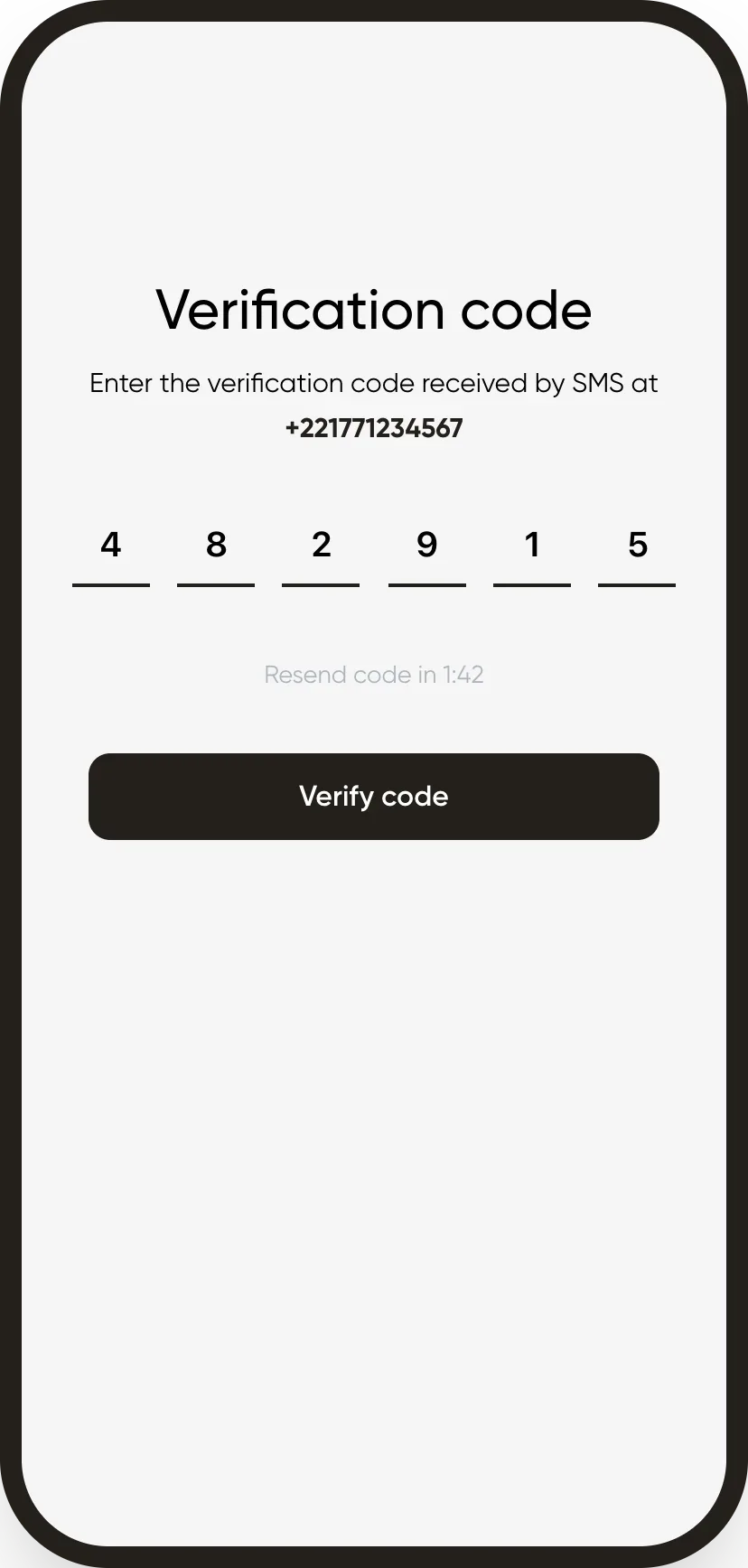 The code received by text