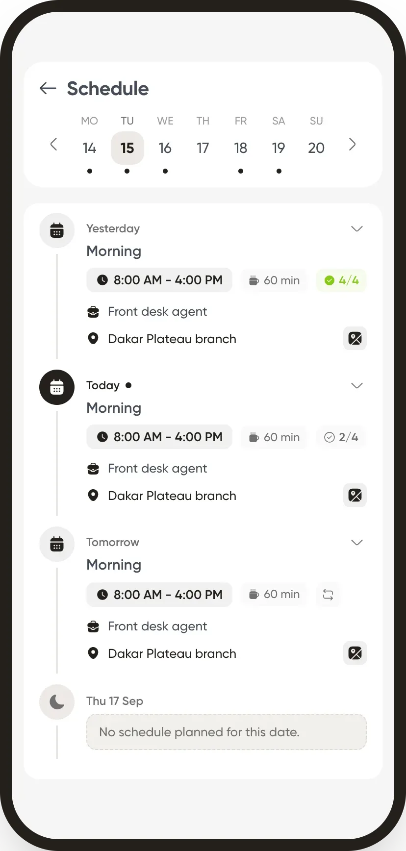 The employee's week