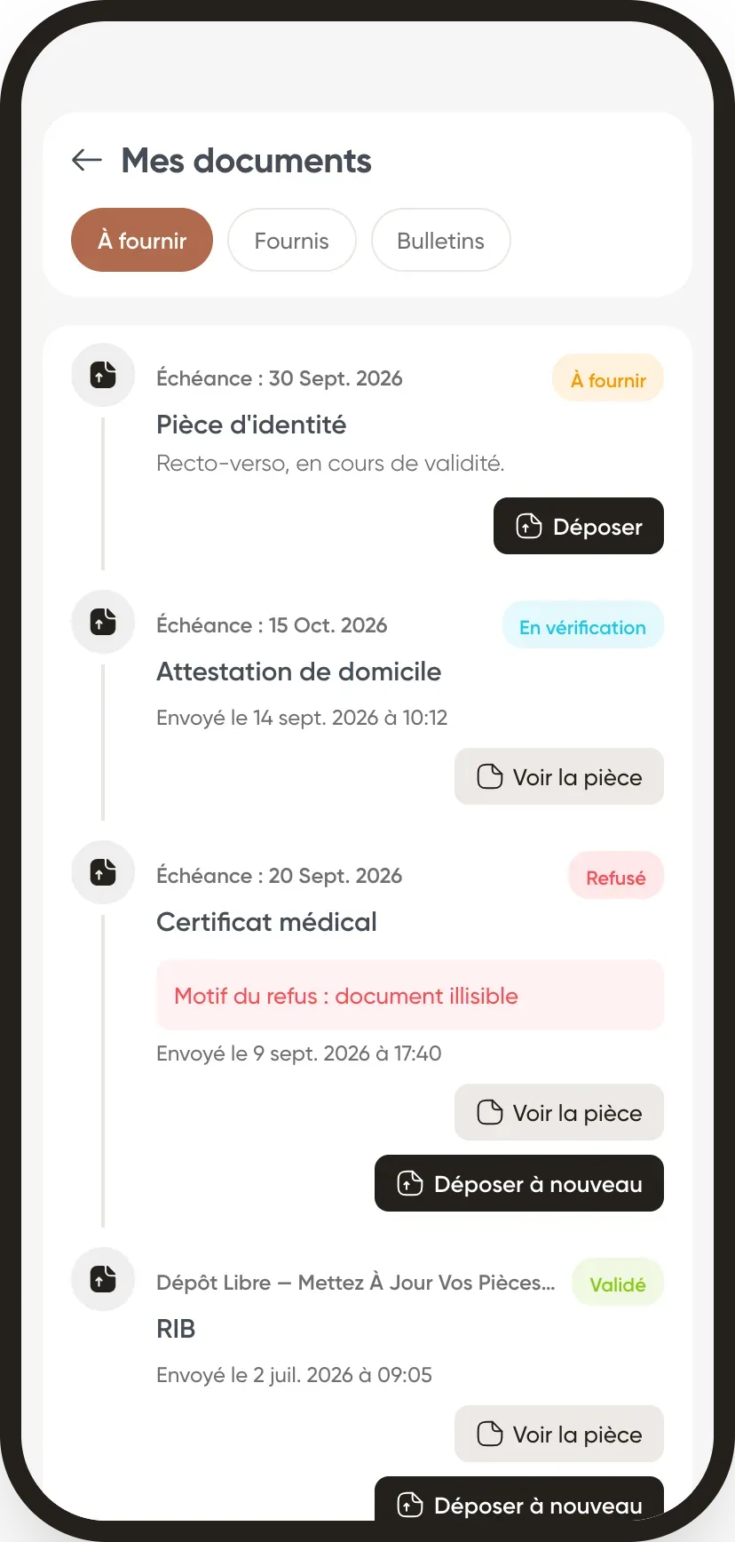 Les pièces à fournir