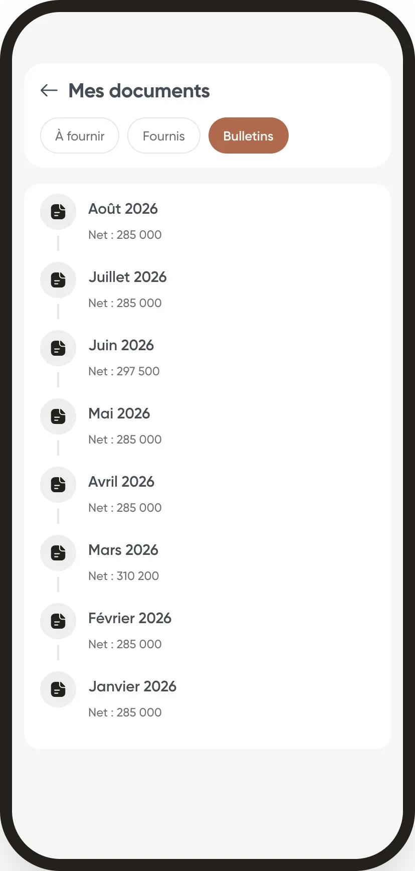 La liste des bulletins