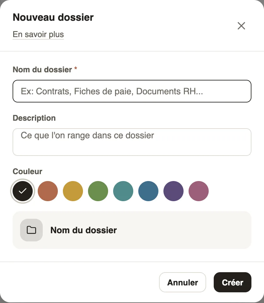 La fenêtre Nouveau dossier
