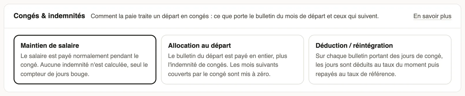 Les trois modes de traitement des congés