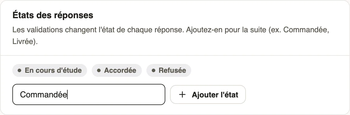 Answer states: under review, granted, refused, and a new Ordered state being added