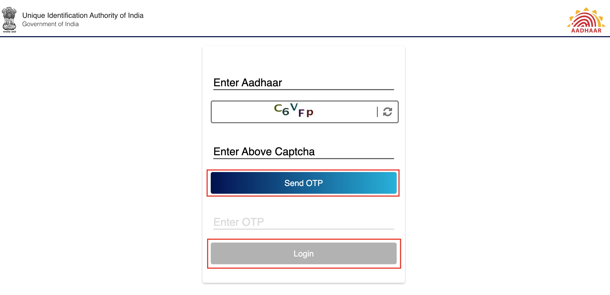 MyAadhaar Portal login form - Whatnewtrends