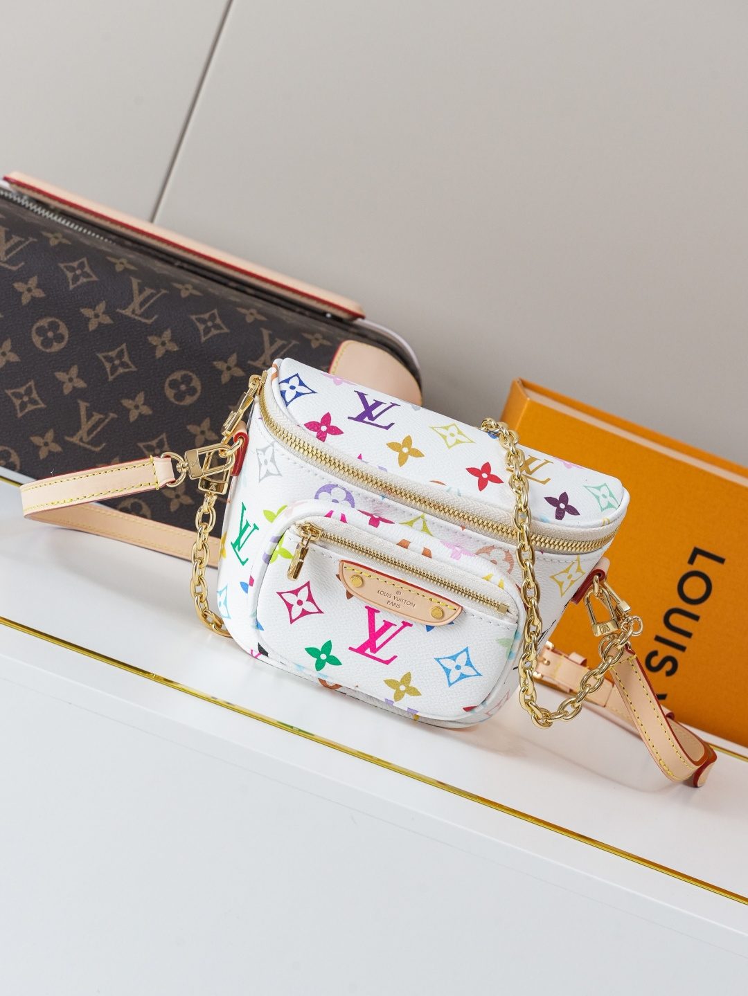 White Color Mini Bumbag 17.0 x 12.0 x 9.5 cm (Length x Height x Width) with cowhide leather trim - Image 1