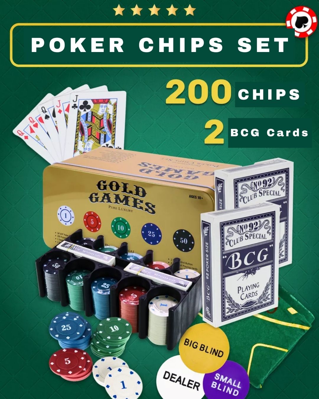 Gold Games - 200 Poker Chips Tin - Image 1
