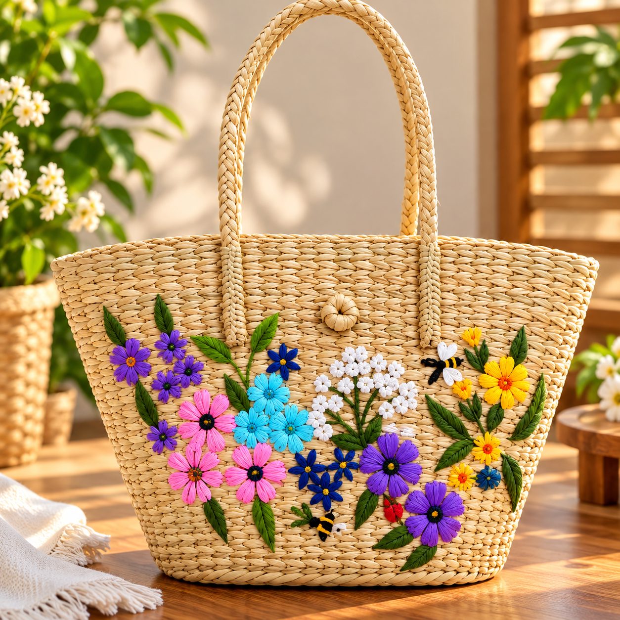 Floral Woven Tote bag - Image 1