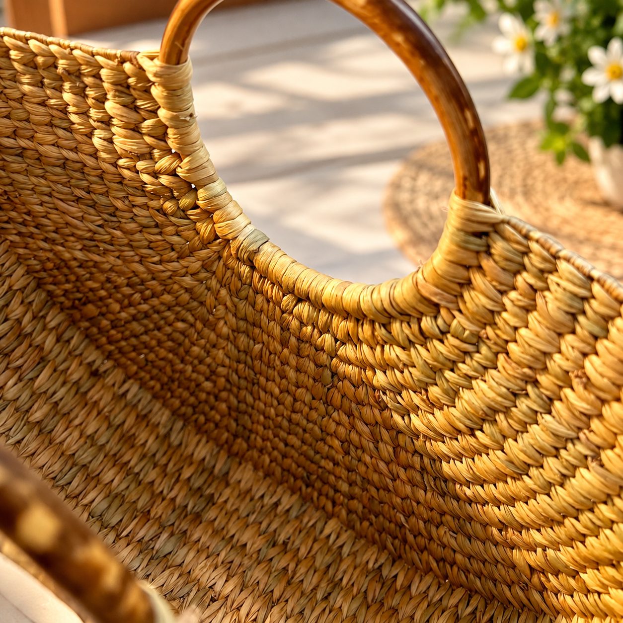Handmade Woven U Bag with Bamboo Handles 3