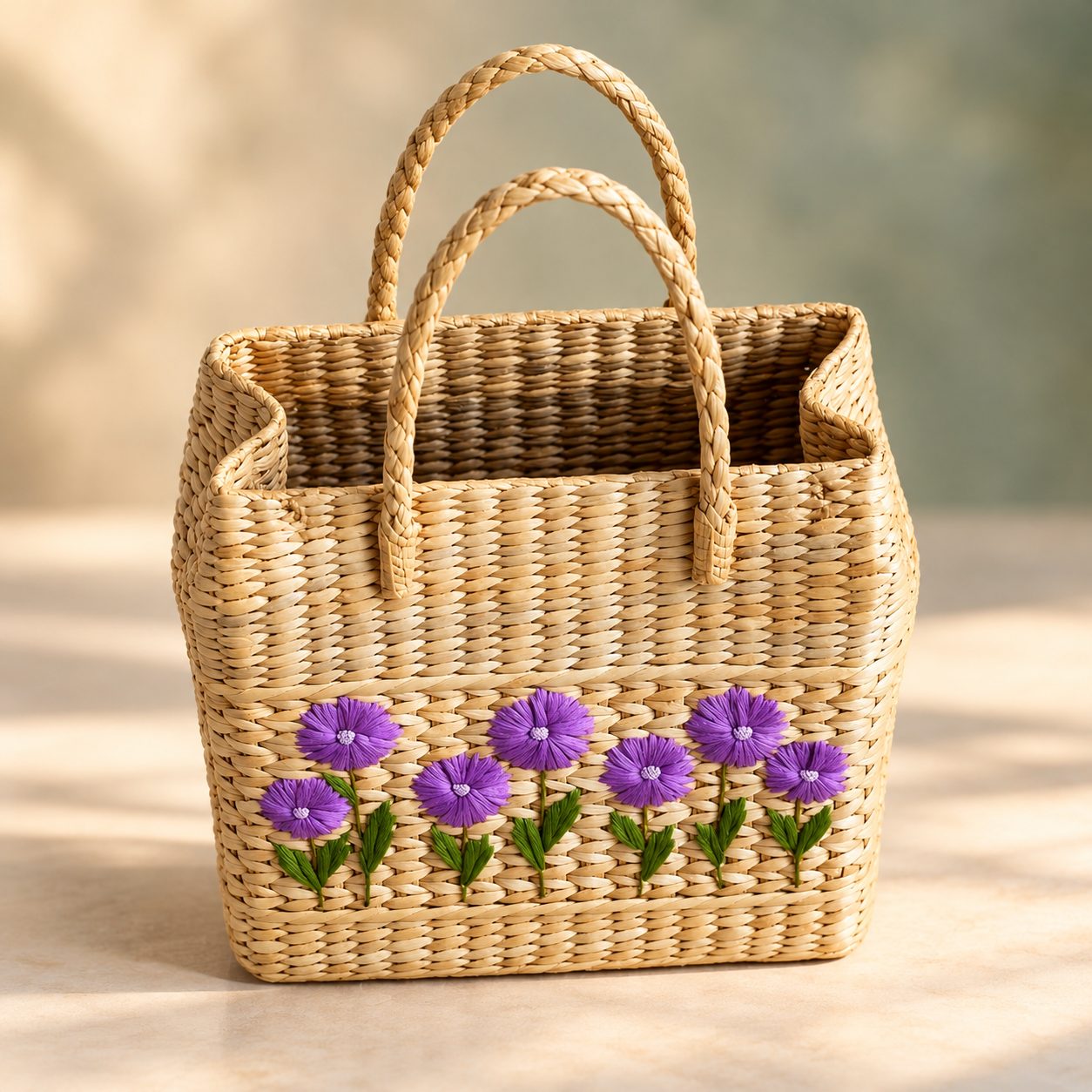 Handmade Tote Bag with Purple Floral Design 3