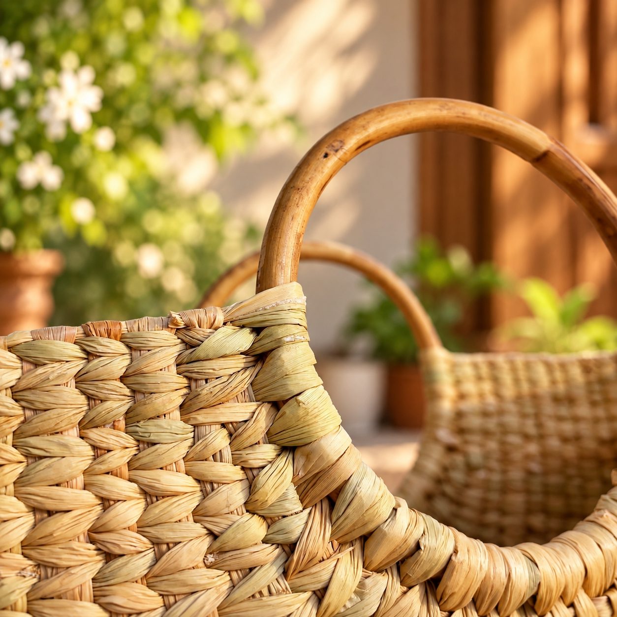Handmade Woven U Bag with Bamboo Handles 4