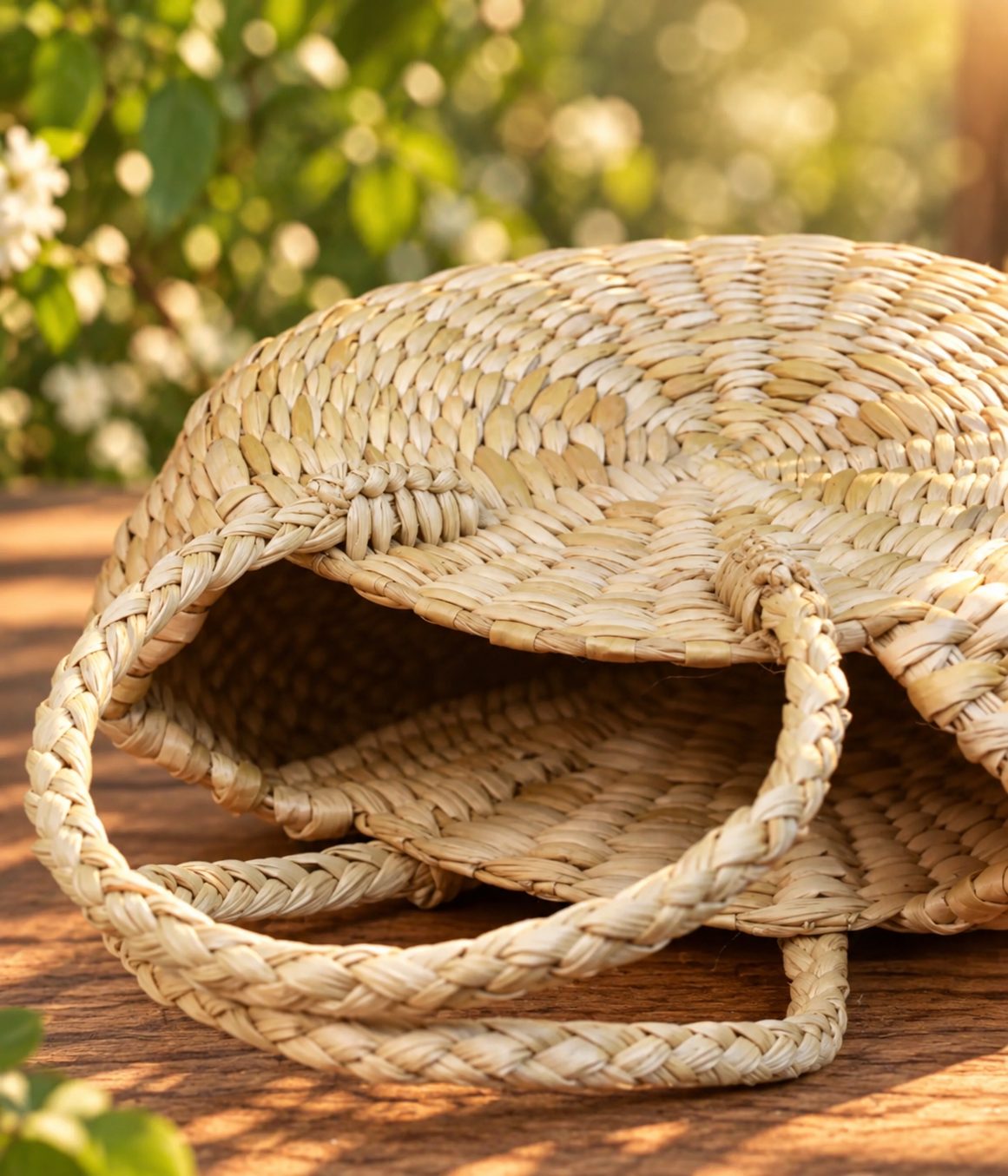 Handcrafted Round Woven Straw Tote Bag 3