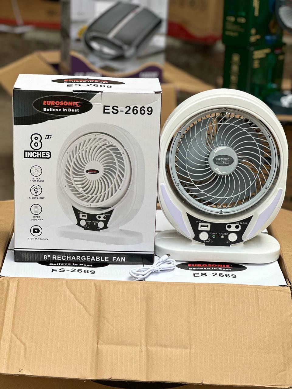 8inches Eurosonic Rechargeable Fan With Led