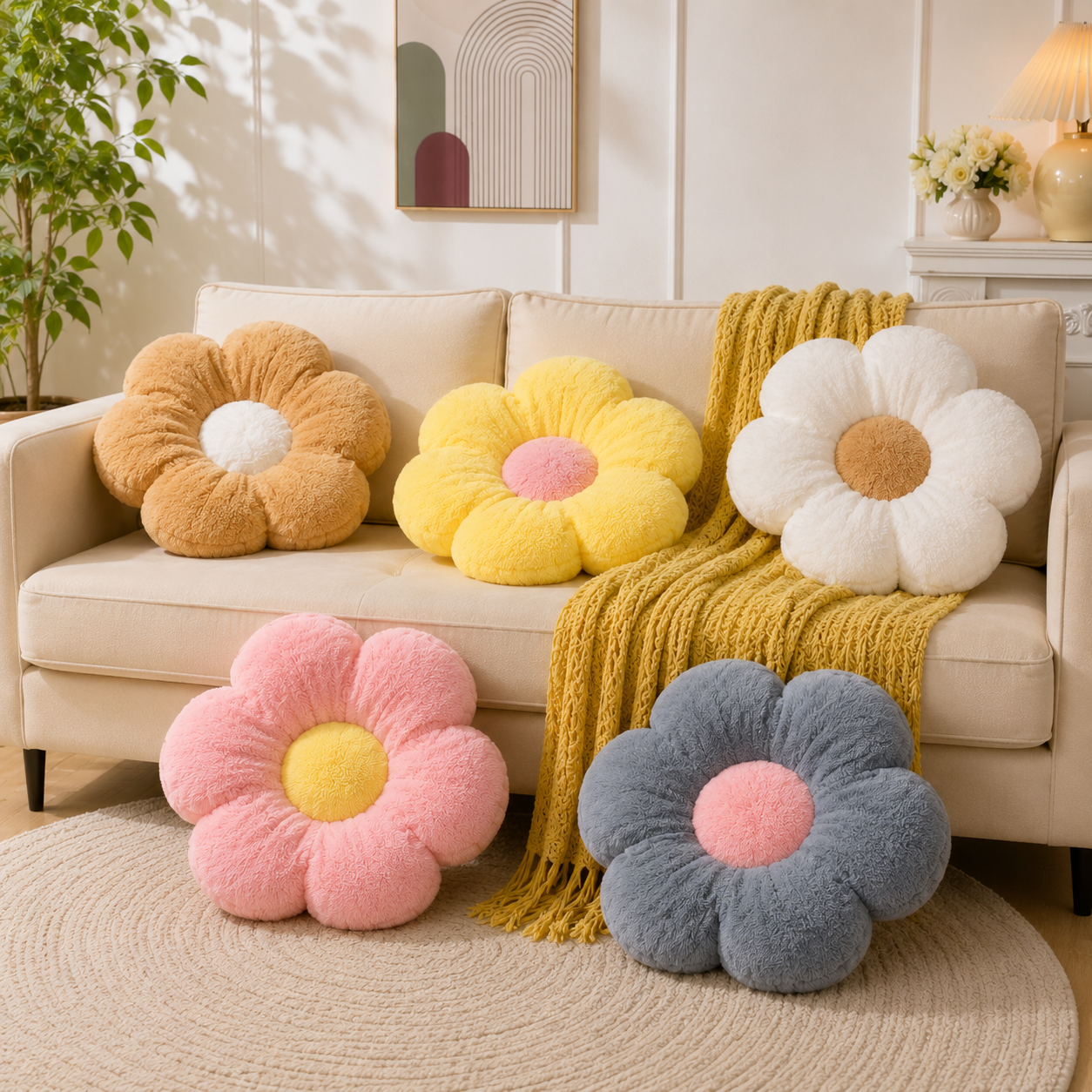 COJIN DECORATIVO FLOR DE PELUCHE