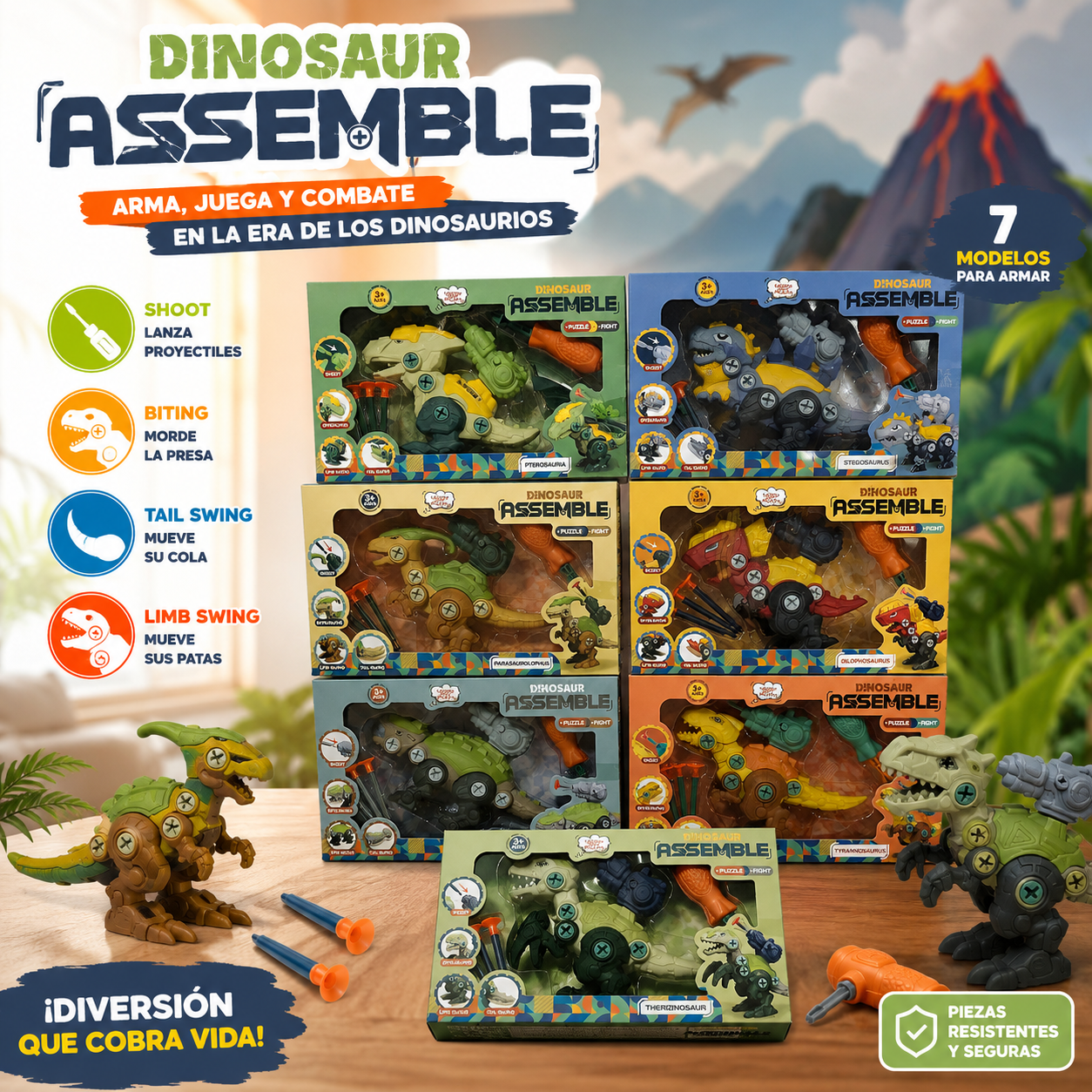  DINOSAURIO ENSAMBLABLE - ARMA JUEGA Y COMBATE