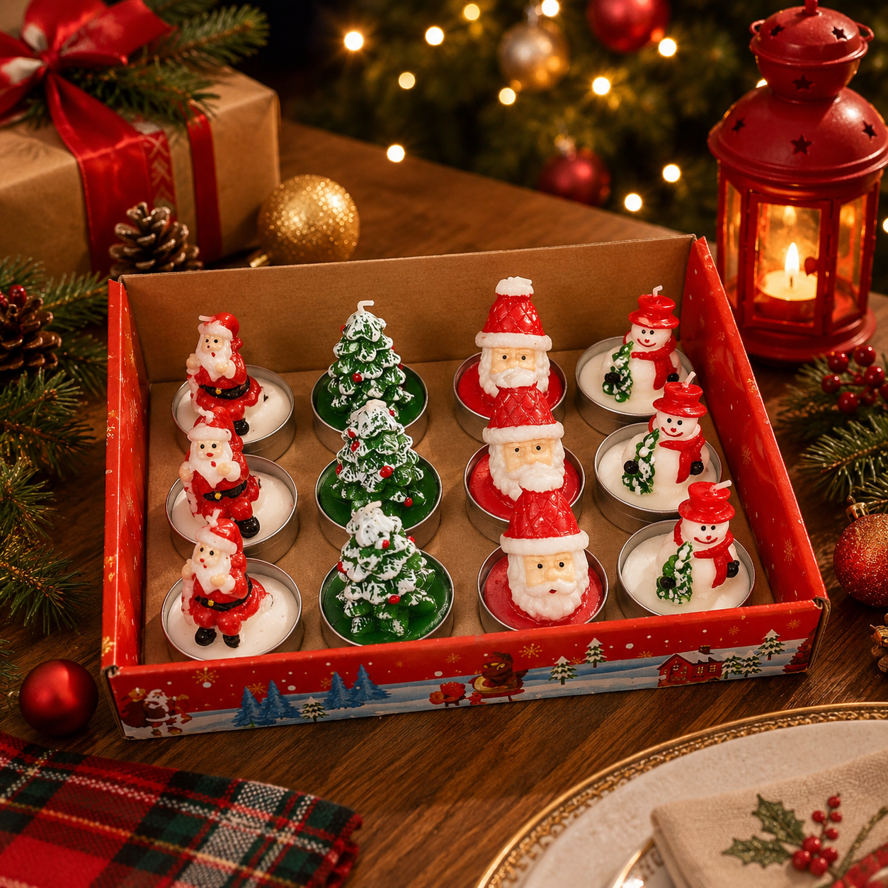 BOX DE 12 VELAS NAVIDEÑAS DECORATIVAS 2
