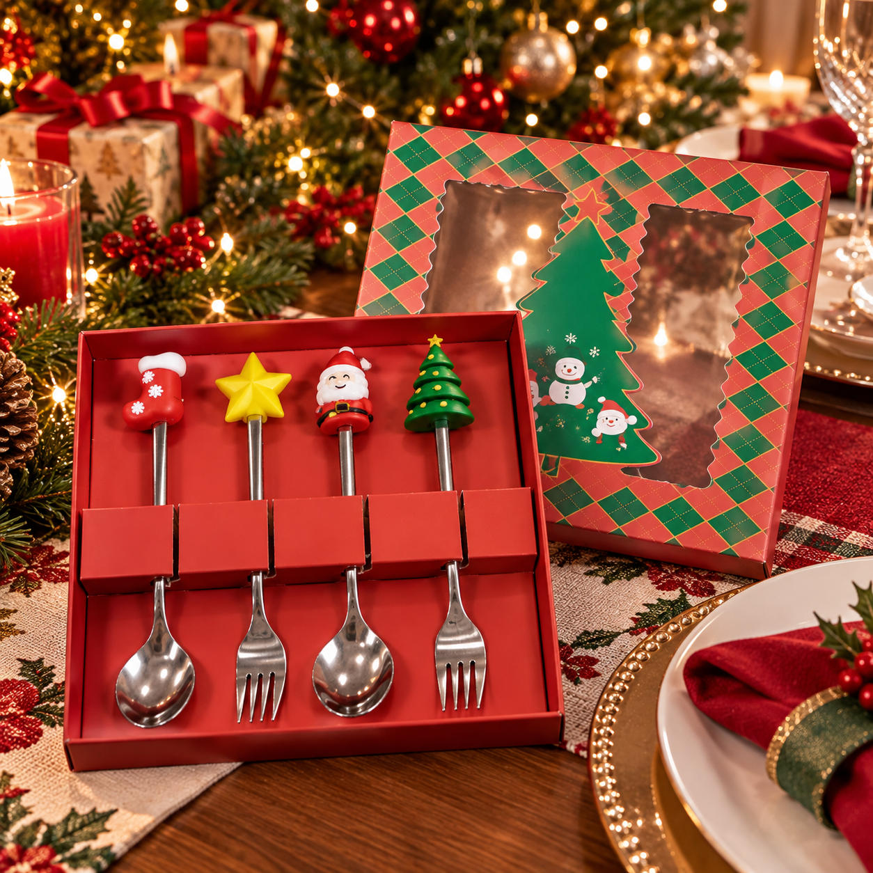 SET DE 4 CUBIERTOS NAVIDEÑOS