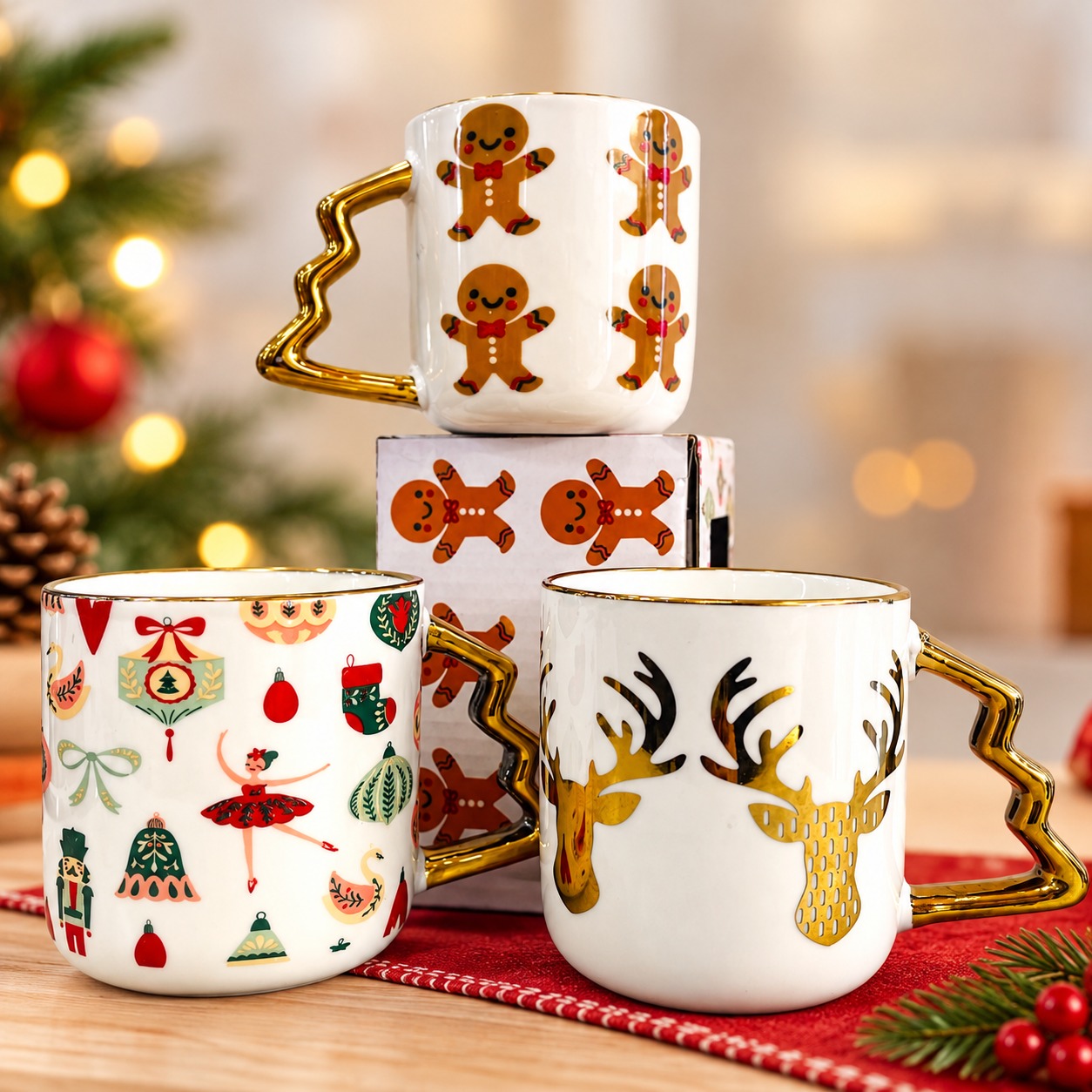 TAZA NAVIDEÑA DE ÁRBOL DORADO - 400 ML