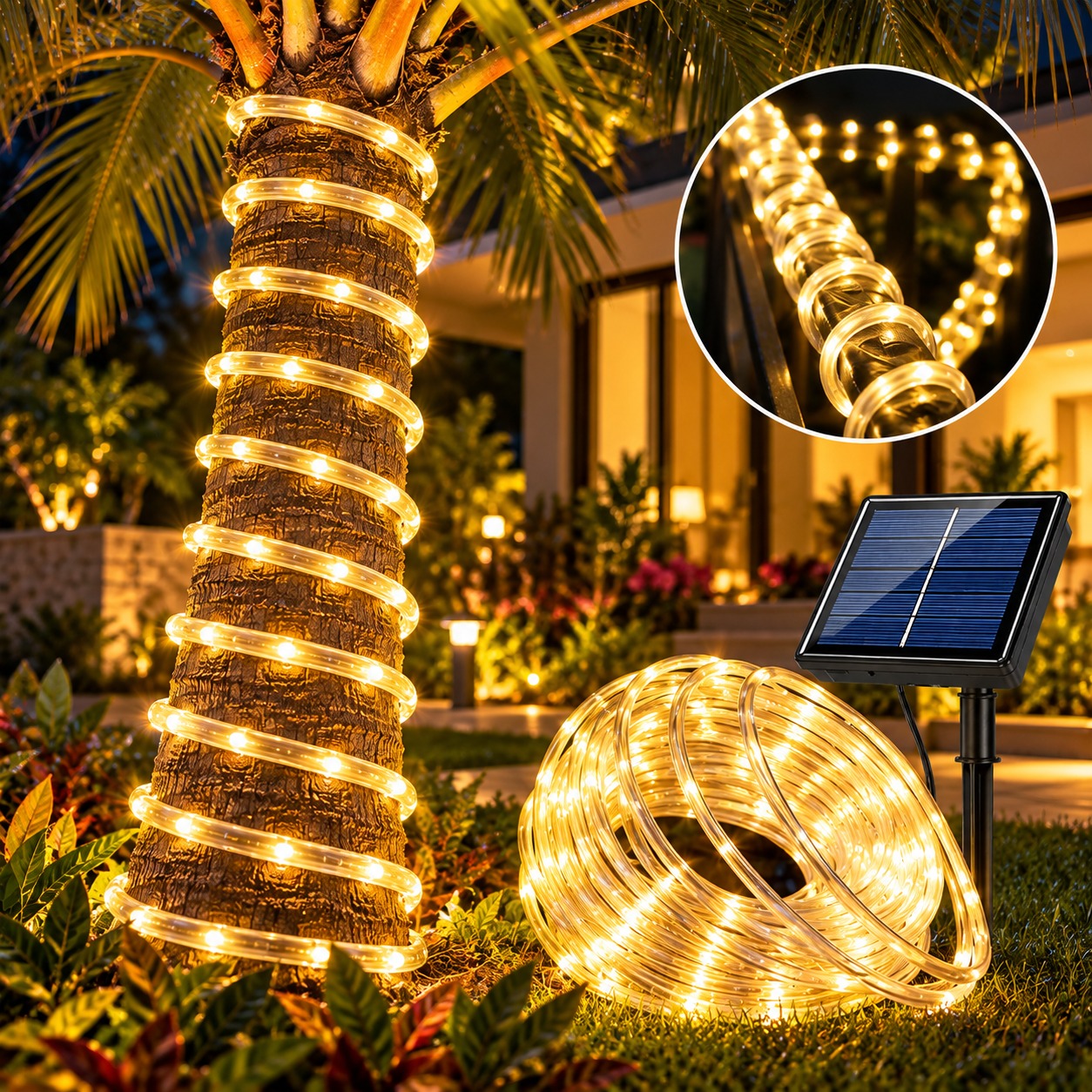  MANGUERA LED ÁMBAR CON CONTROL Y PANEL SOLAR 