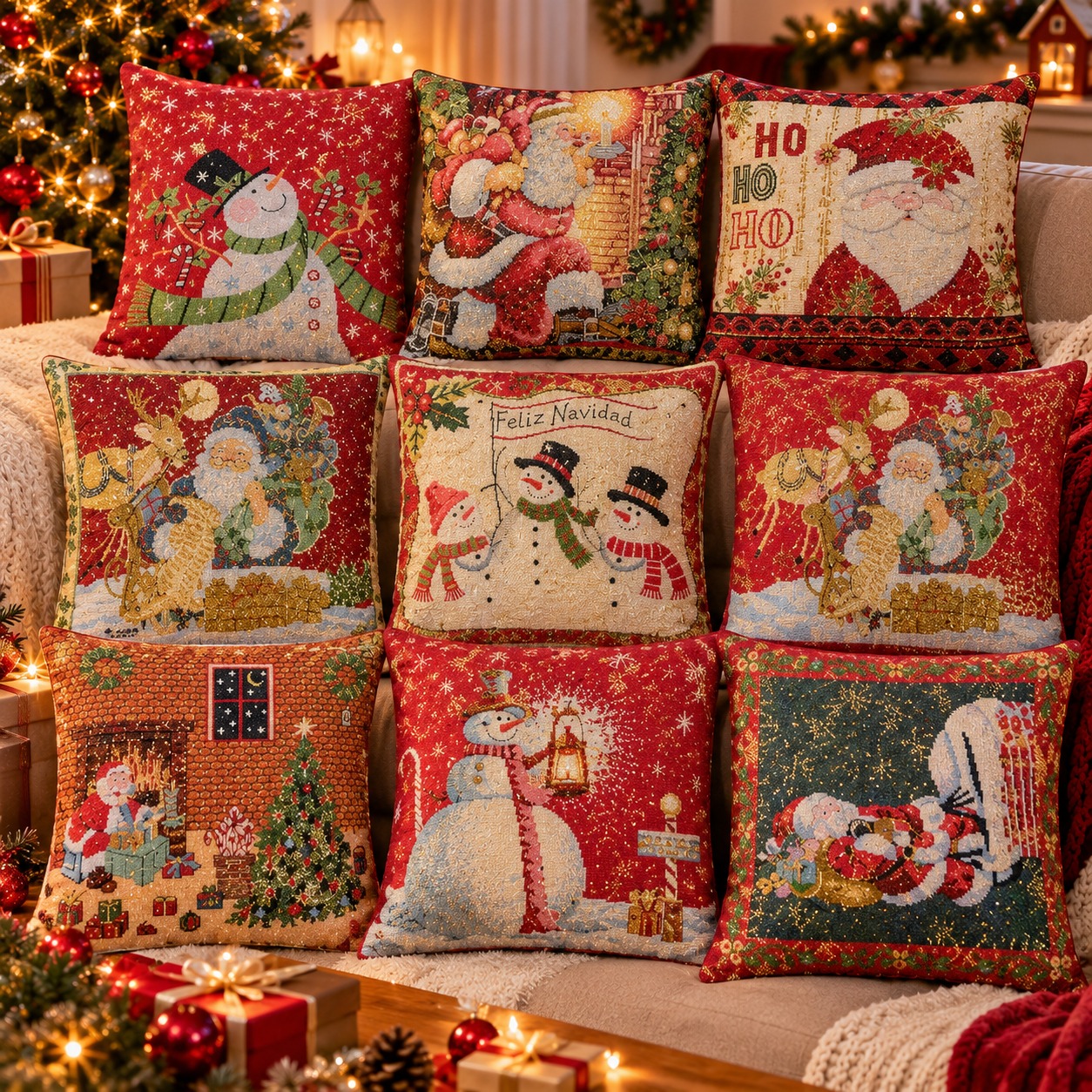 FUNDA DE COJÍN NAVIDEÑO CON BRILLO DORADO - 40X40 CM