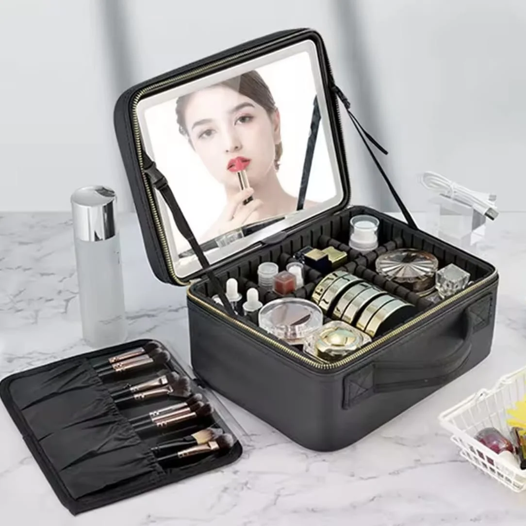 MALETÍN DE COSMÉTICOS CON ESPEJO LED