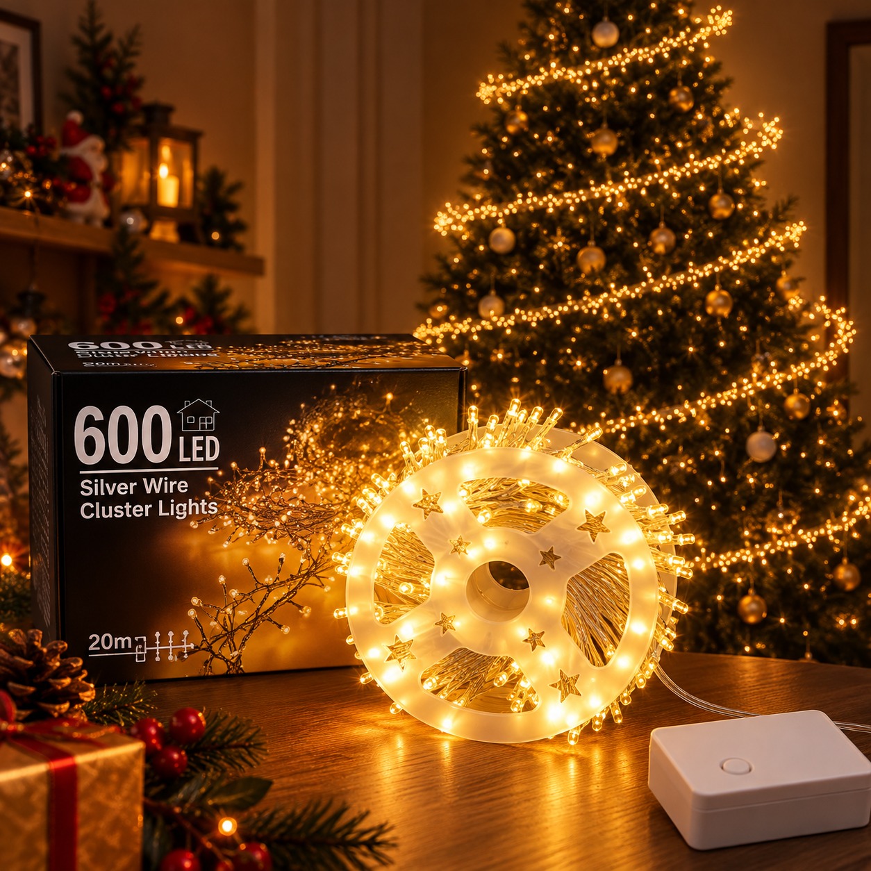 CARRETE DE LUCES LED COLOR AMBAR DE 20 METROS