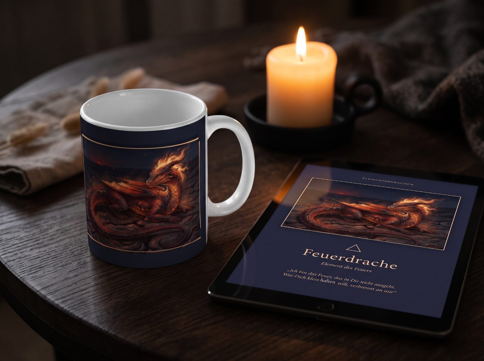 Feuerdrache Tasse – Drachentasse mit Spruch und Begleitheft | Elementardrachen 3