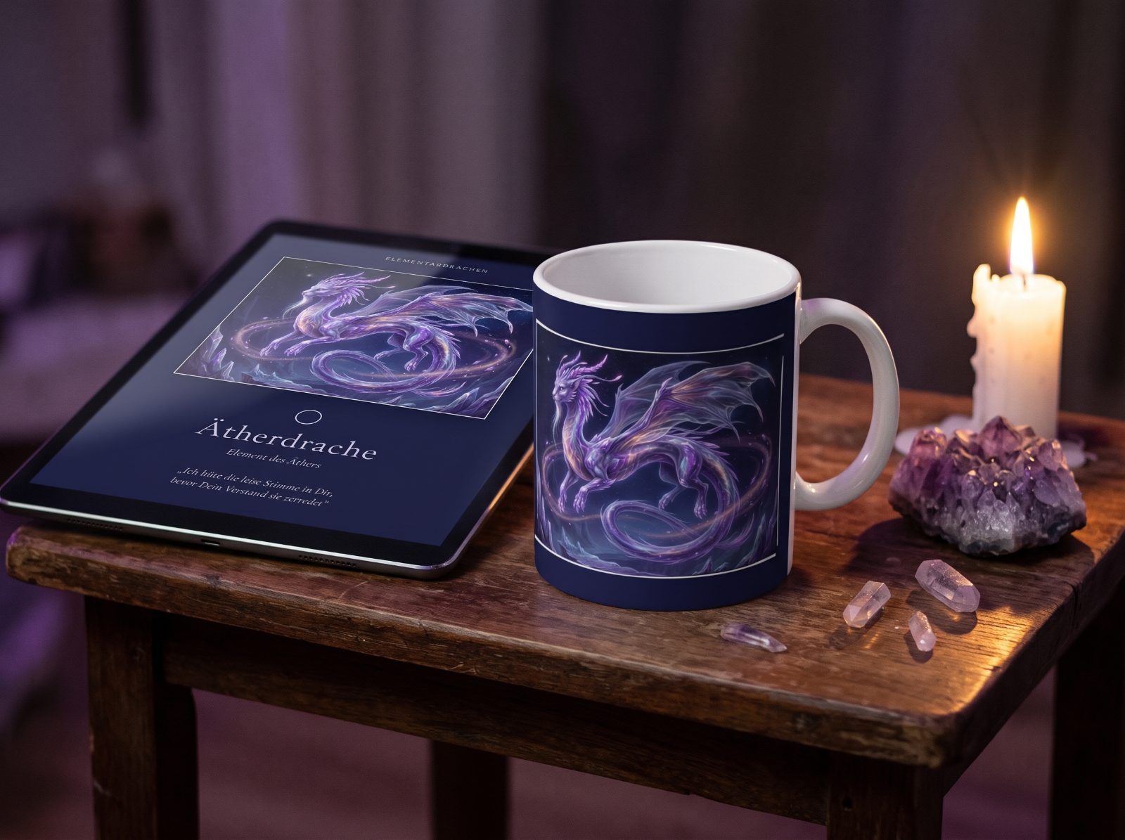 Ätherdrache Tasse – Drachentasse mit Spruch und Begleitheft | Elementardrachen 3
