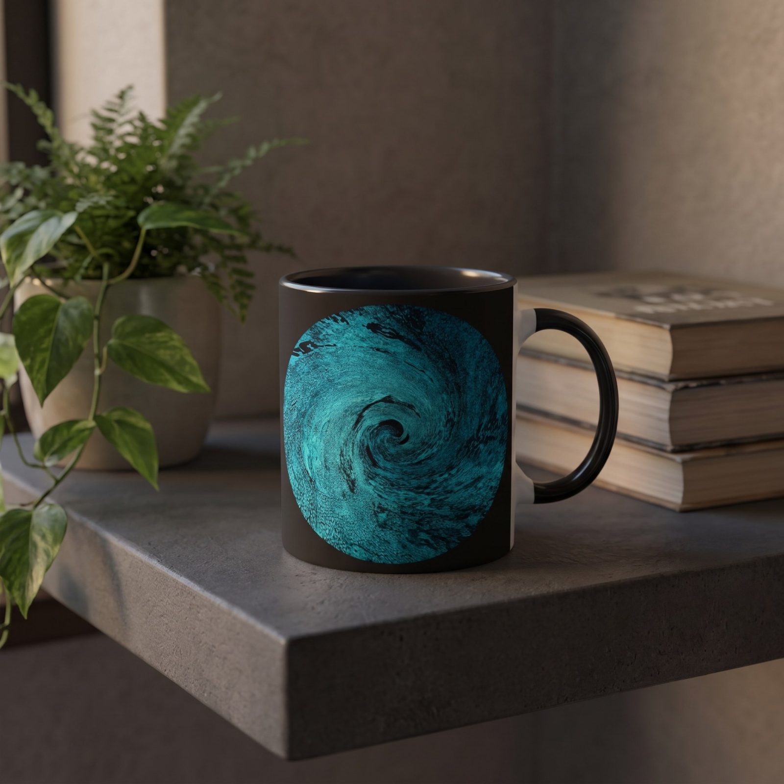 Motivationstasse „Make it happen!“ – Tasse mit Spruch, Wasserwirbel in Türkis, versandkostenfrei