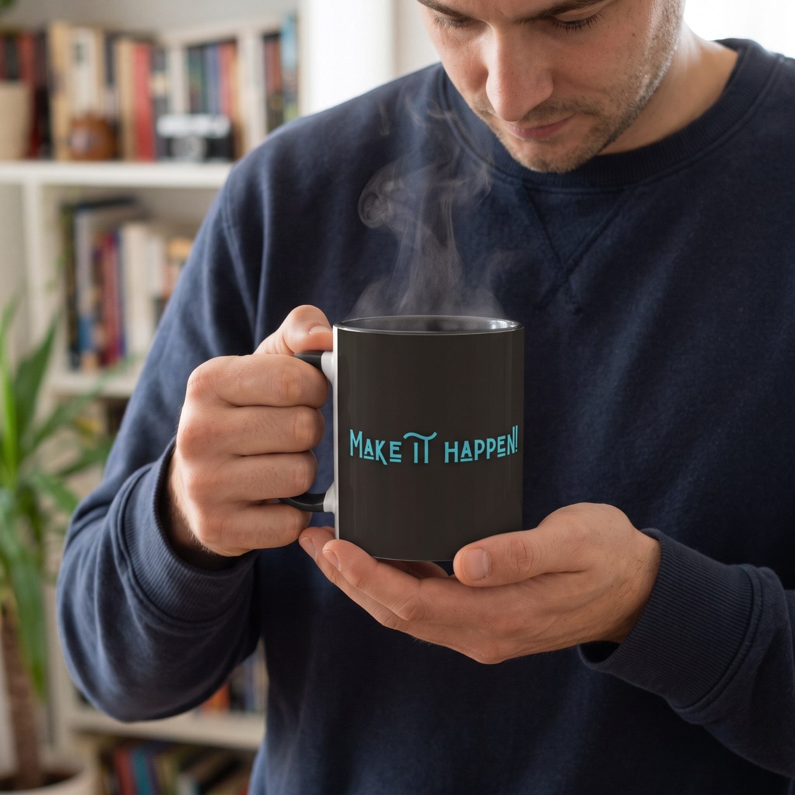 Motivationstasse „Make it happen!“ – Tasse mit Spruch, Wasserwirbel in Türkis, versandkostenfrei 2