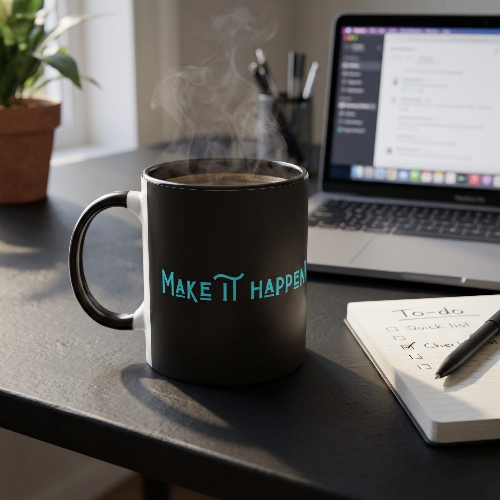 Motivationstasse „Make it happen!“ – Tasse mit Spruch, Wasserwirbel in Türkis, versandkostenfrei 3