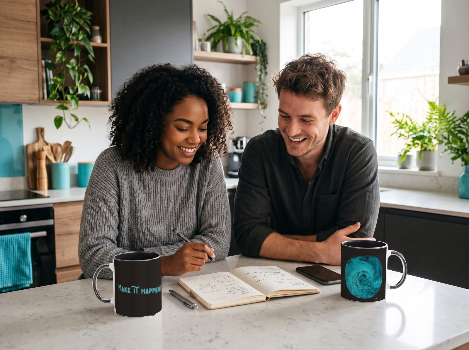 Motivationstasse „Make it happen!“ – Tasse mit Spruch, Wasserwirbel in Türkis, versandkostenfrei 4