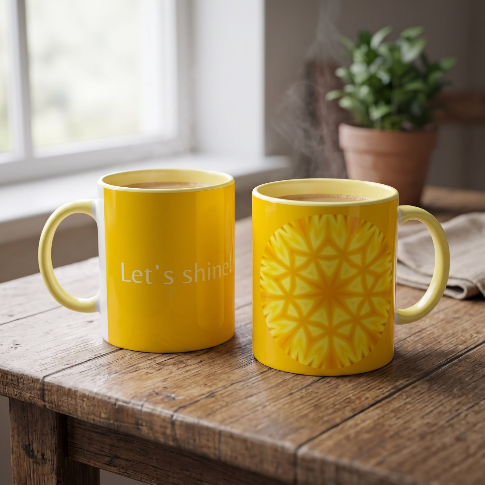 Designertasse Sonnenmandala „Let's shine!“ – Tasse mit Spruch, versandkostenfrei | Florestella-Artwork