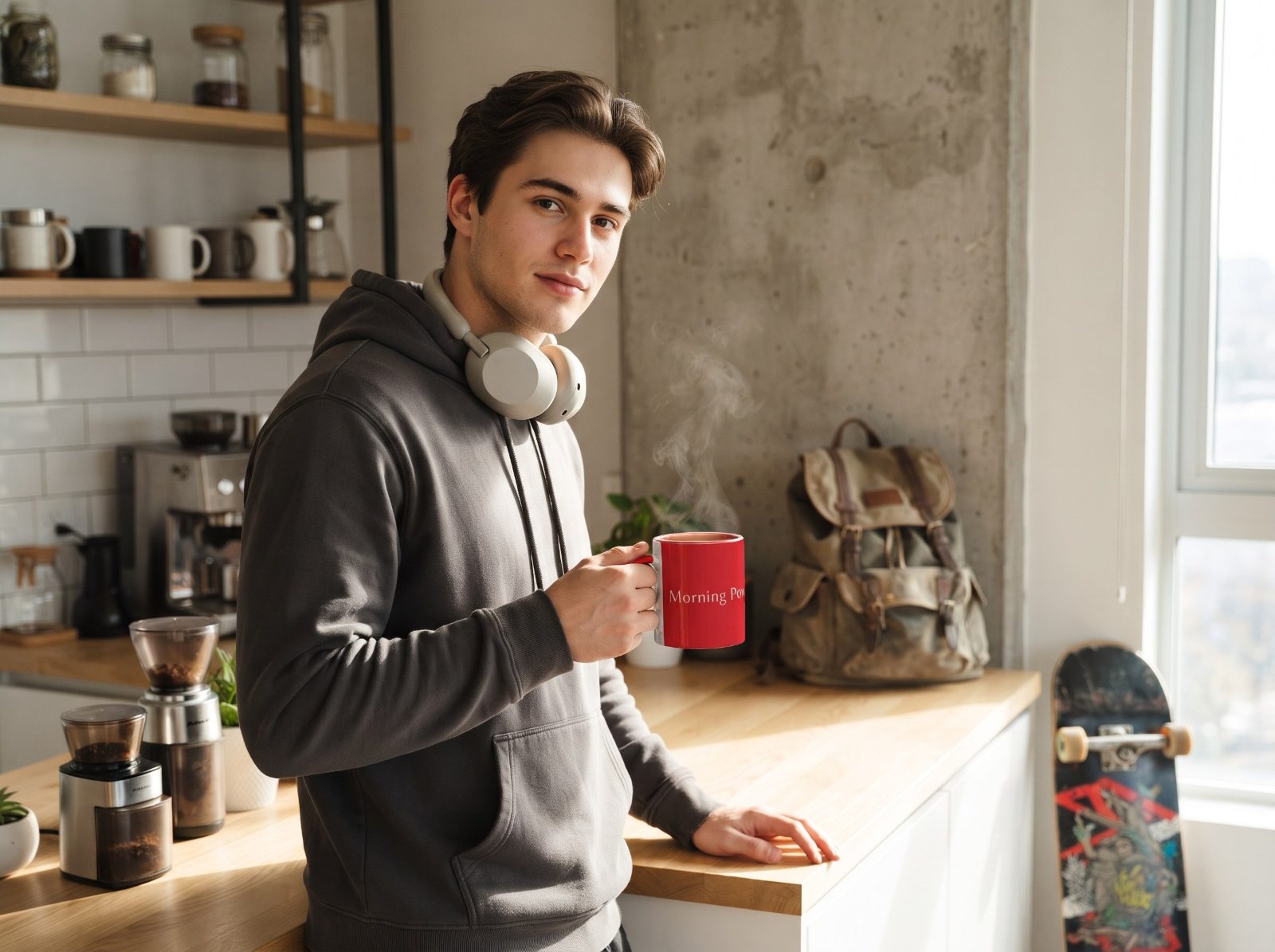 Motivationstasse „Morning Power“ – Tasse mit Spruch, Wirbel in Rot und Orange, versandkostenfrei 2